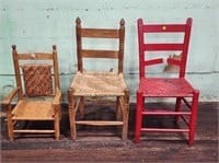 3 Primitive Country Chairs with Woven Seats