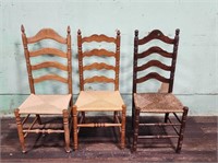3 Ladderback Dining Chairs with Woven Seats