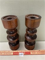 PAIR OF HAND CARVED MAPLE CANDLE STICK HOLDERS