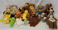 Box of stuffed animals, cabbage patch dolls, elf,