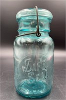 Antique Aqua Safe Seal Wire Top Quart Fruit Jar