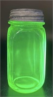 Antique Pint Green Depression Fruit Jar W Lid Uv