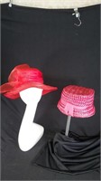 Red Fancy Sun Hat/Pink Straw Hat