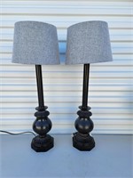 Pair of Black Modern Table Lamps w/ Grey Shades