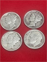 3 Mercury dimes 1943S, 43, 44S, 1 Roosevelt 1960D