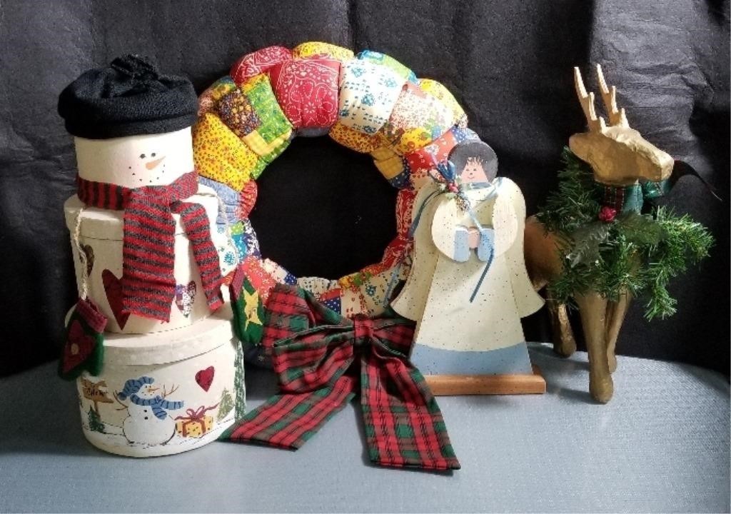 Vintage Patchwork Quilt Wreath  Reindeer