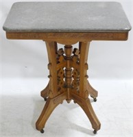 Victorian Walnut Carved Marble Top Table