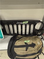 Jeep grill and North face bag