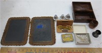 2 chalk slates, pocket knife, misc.