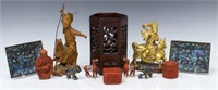 (12) CHINESE WOOD & METAL CABINET & TABLE ITEMS
