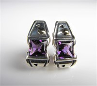 Sterling and 18K Square Amethyst Earrings