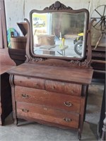 1970's Rare Tiger Oak Dresser & Mirror