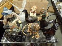 Box w/ Glass Eagle, Figurines, Avon Bottles, Etc.