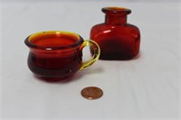 Amberina Mini Glass Cup and Ink Well