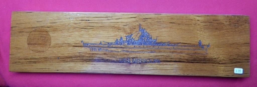 USS Missouri Teak Wood Plaque