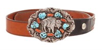 SOUTHWEST TURQUOISE & CORAL STERLING TROPHY BUCKLE