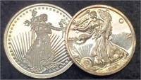 (2) 1 Troy Oz. Silver Walking Liberty Rounds