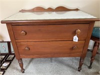 Unusual Antique Cherry 2-Drawer Stand, 29"H 34"L,