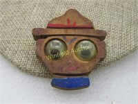 Vintage Wooden Boy/Scout Brooch, Googly Eyes. 1940