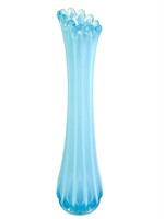 Light Blue Swung Glass Vase, 10.75"H