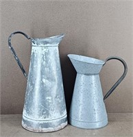 2pc Farmhouse Tin Metal Pitchers