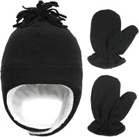 Unisex Kids Fleece Pilot Hat & Mittens