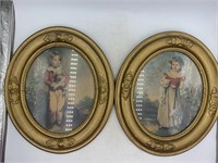 Pair of gold town, oval  framed