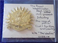 Royal Westminster Regiment Cap Badge