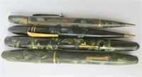 Two vintage Onoto marble green 14k nib ink pens