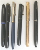 Set six vintage pens with 14ct gold nibs