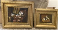 2 Ornately Framed Cat Oil Paintings Kittens