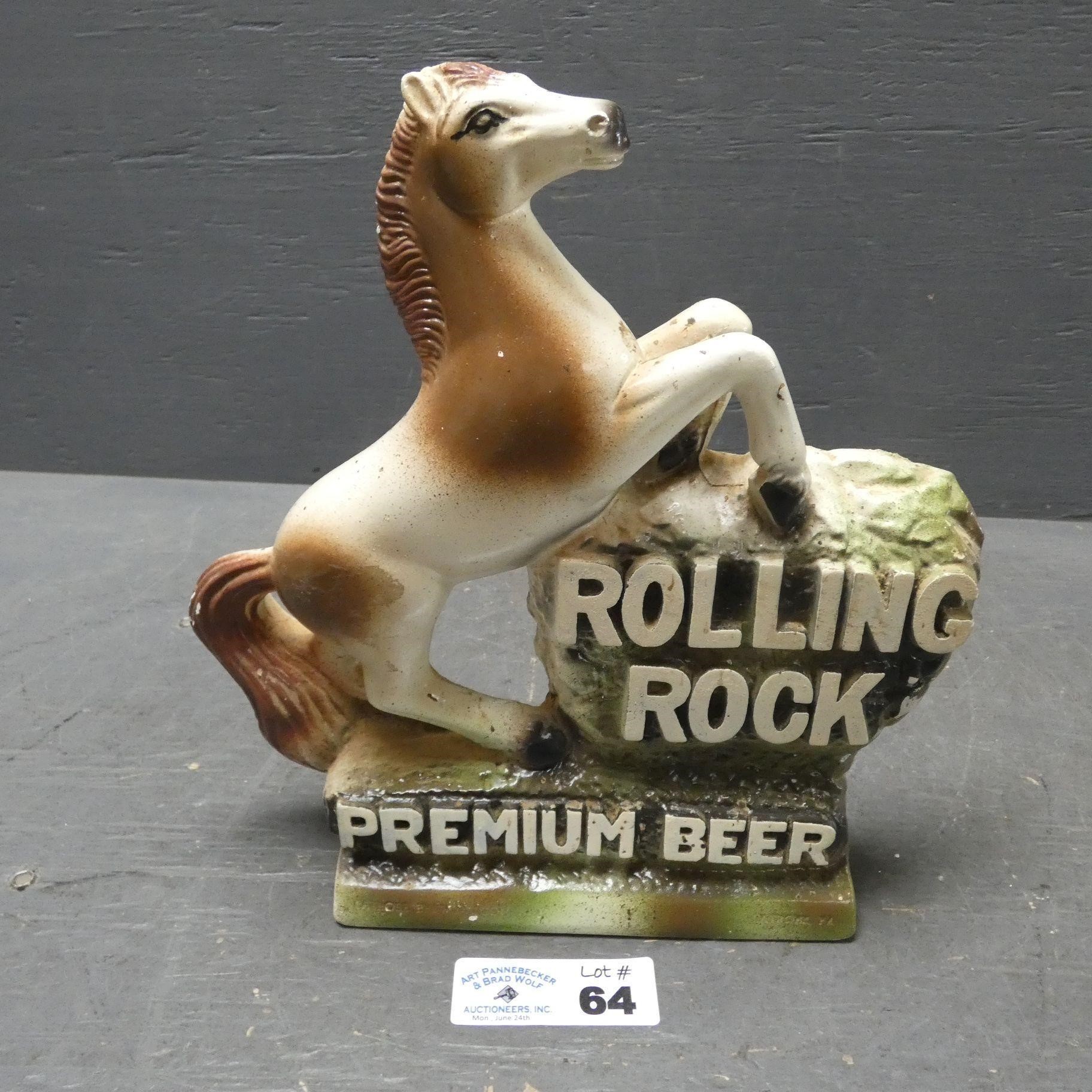 Chalkware Rolling Rock Horse Statue