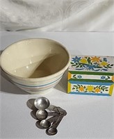 Mixing bowl, spoons and recipe box