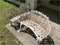 white cast iron garden bench and chairs