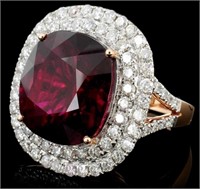 18K Gold Ring: 18.74ct Tourmaline & 2.37ct Diam