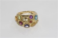 9ct yellow gold multi-coloured  CZ ring
