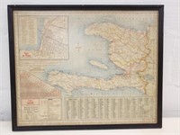 1968 framed map of Haiti, 18" X 15"