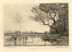 Jean-Baptiste Corot etching "Une Passeur a l'Ile S