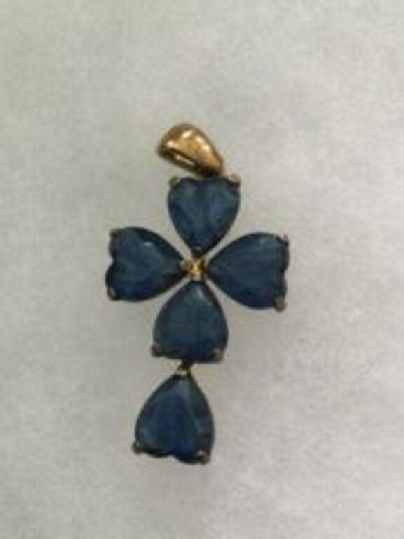 Sterling & Sapphire Hearts Cross Charm