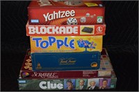 (6) Vintage Board Games: Scrabble, Clue, Blockade+