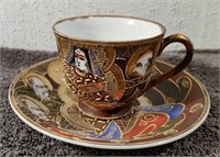 Hand Painted Japanese Samurai Teacup & Saucer