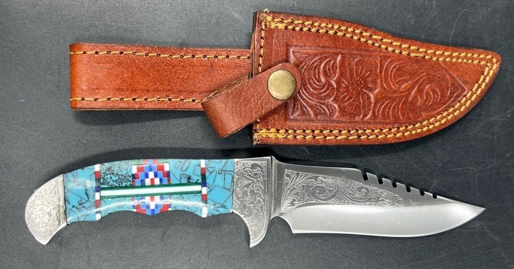 Sedona Decorative Handle Hunting Knife w Sheath