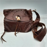 Southwestern Leather Laced Shoulder Pouch 6"×8"