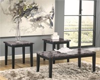 T204 Grey faux marble coffe & end table set