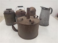 (4) Vintage Oil Cans & Very Old Funnel