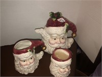 Santa teapot and 2 mugs