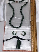 Jade Necklace, Earrings, and Pendant