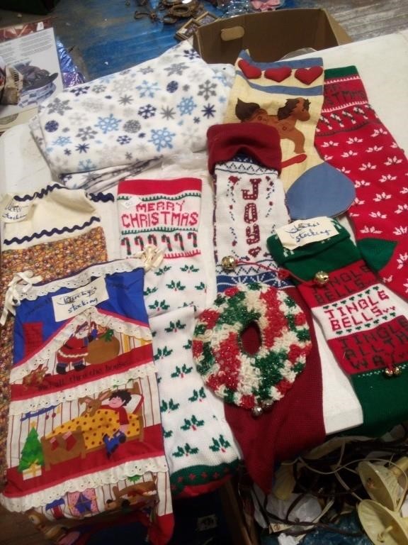 Lot of Christmas stockings and two pillow cases