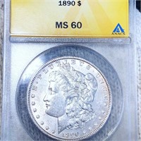 1890 Morgan Silver Dollar ANACS - MS60