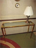 Brass and Glass Hallway/Couch Table with Lamp